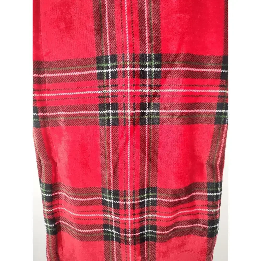 Let It Snow Plush Printer Throw  Sherpa Reverse 50X70 Red Plaid Print NWT